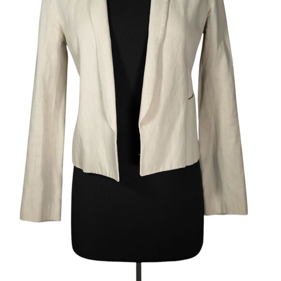 Vince Women's Jacket Beige Linen Cotton Open Front Lined Cropped Blazer Size 4 - Picture 6 of 9